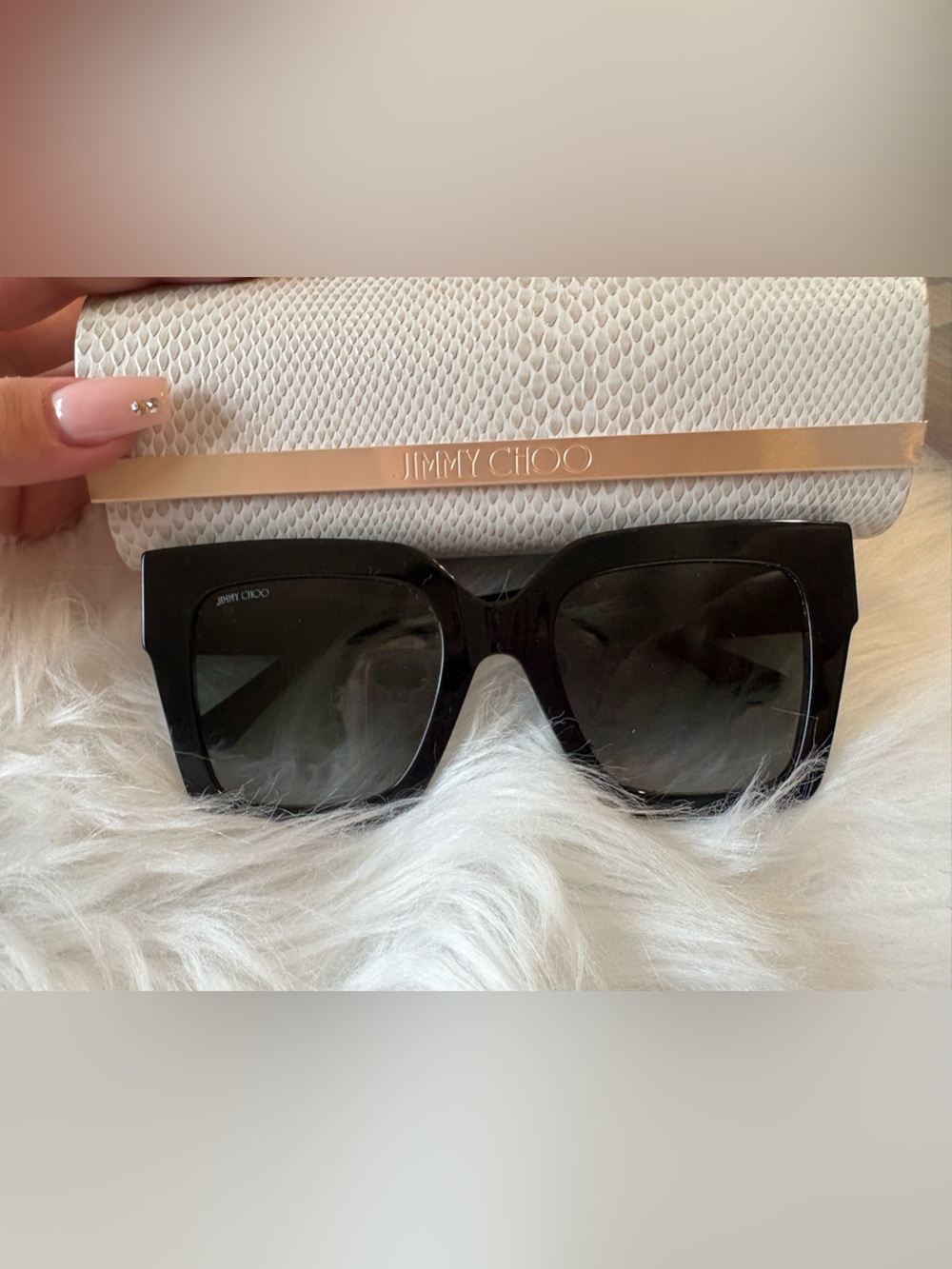 Jimmy Choo Black Cat-Eye Sunglasses with White Case